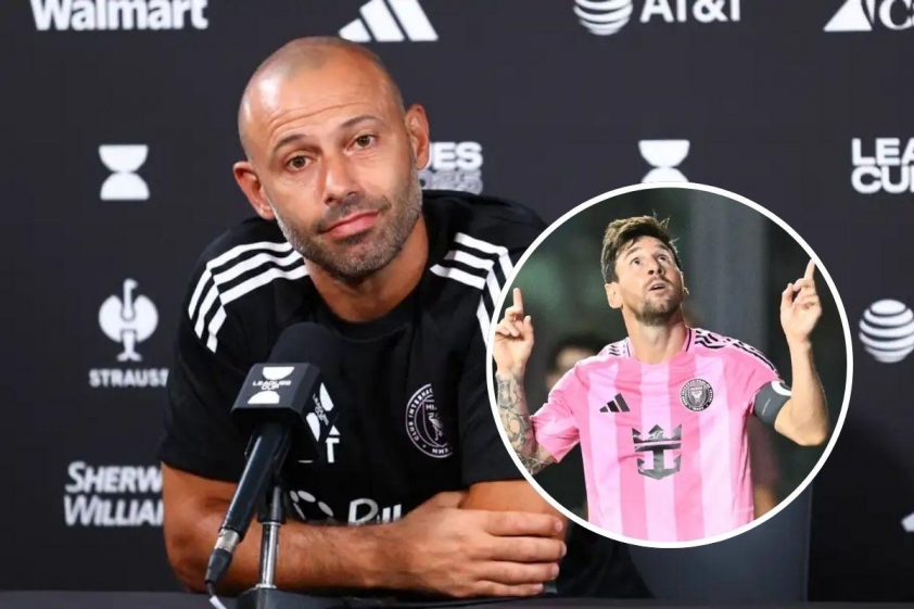 HLV Javier Mascherano lên tiếng trấn an sau khi Messi có dấu hiệu khó chịu ở trận gặp LA Galaxy (Ảnh: GOAL).