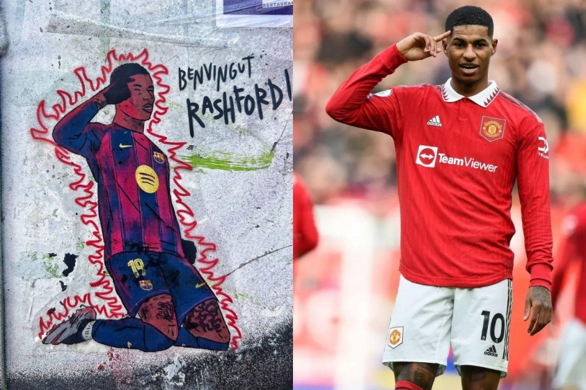 <a rel='dofollow' href='https://thethao365.me/page/marcus-rashford.html'>Marcus Rashford</a> đã được vẽ trên một bức tranh tường trên đường phố Barcelona (Ảnh: The Sun).